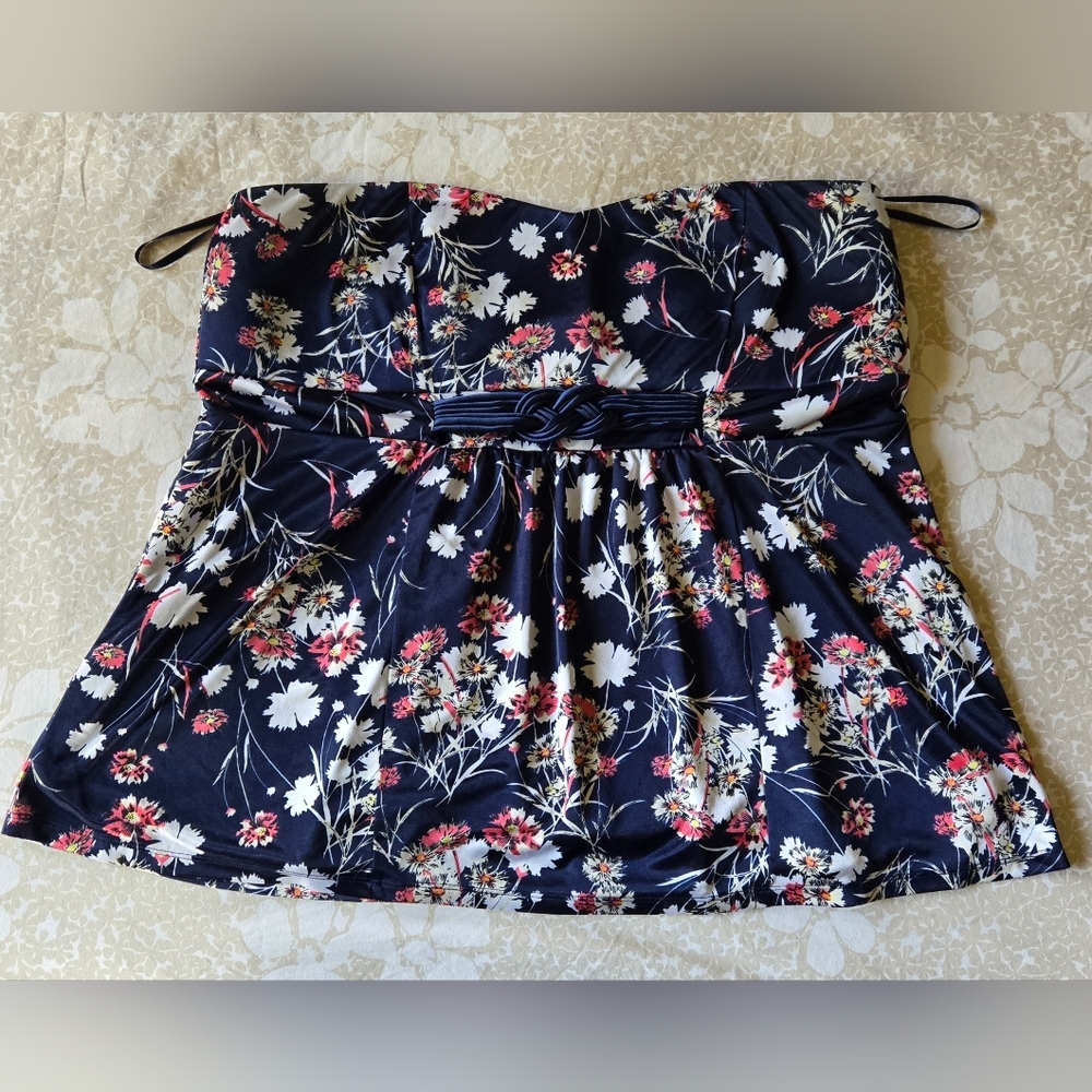 Torrid Floral Print Crop Top - Blue, Pink and White